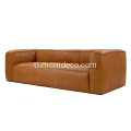 Mid-Century Modern Cigar Rawhide Tan Leather Sofa.